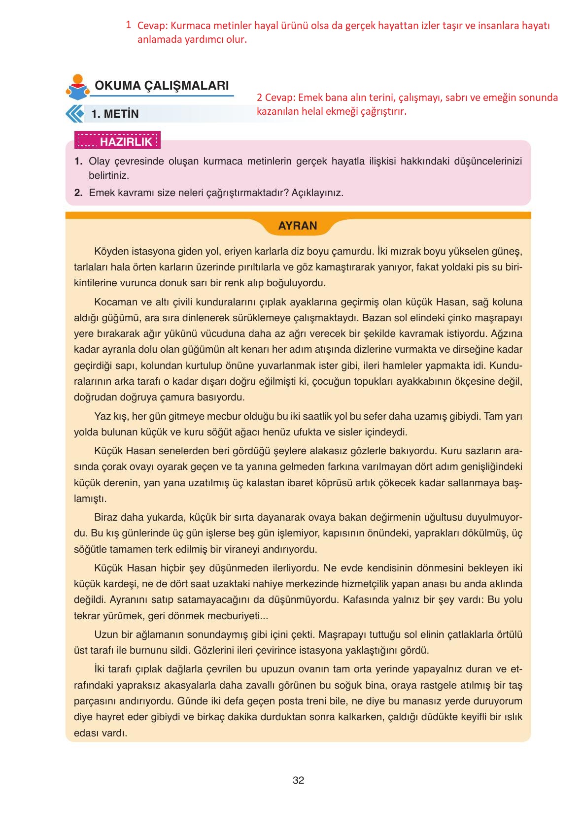 11. Sınıf Ata Yayıncılık Türk Dili Ve Edebiyatı Ders Kitabı Sayfa 32 Cevapları