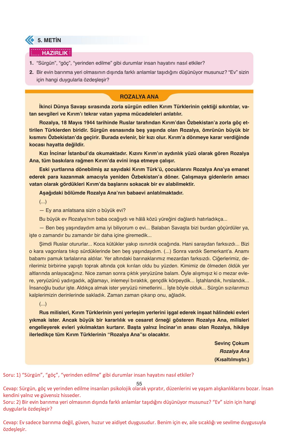 11. Sınıf Ata Yayıncılık Türk Dili Ve Edebiyatı Ders Kitabı Sayfa 55 Cevapları