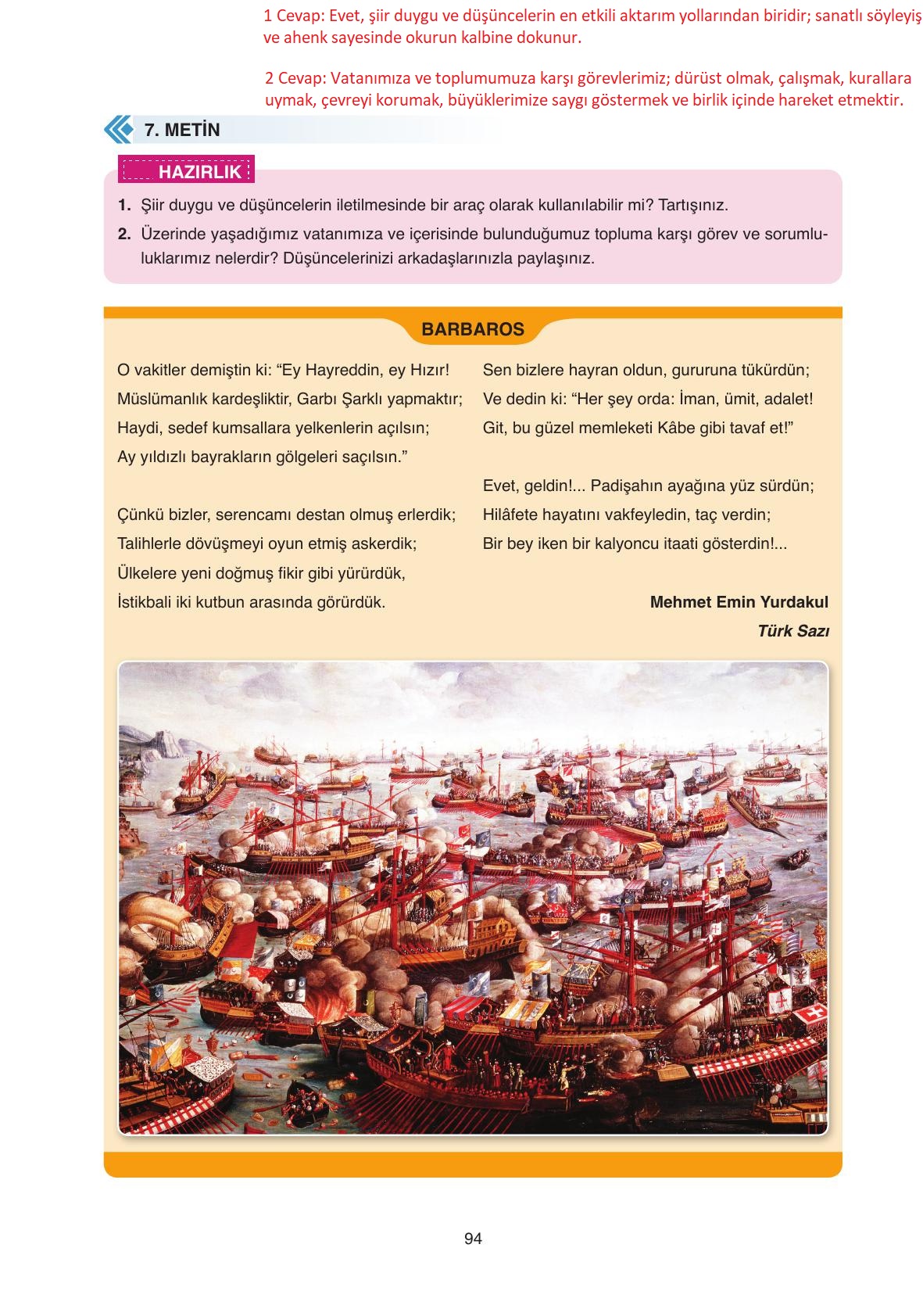 11. Sınıf Ata Yayıncılık Türk Dili Ve Edebiyatı Ders Kitabı Sayfa 94 Cevapları