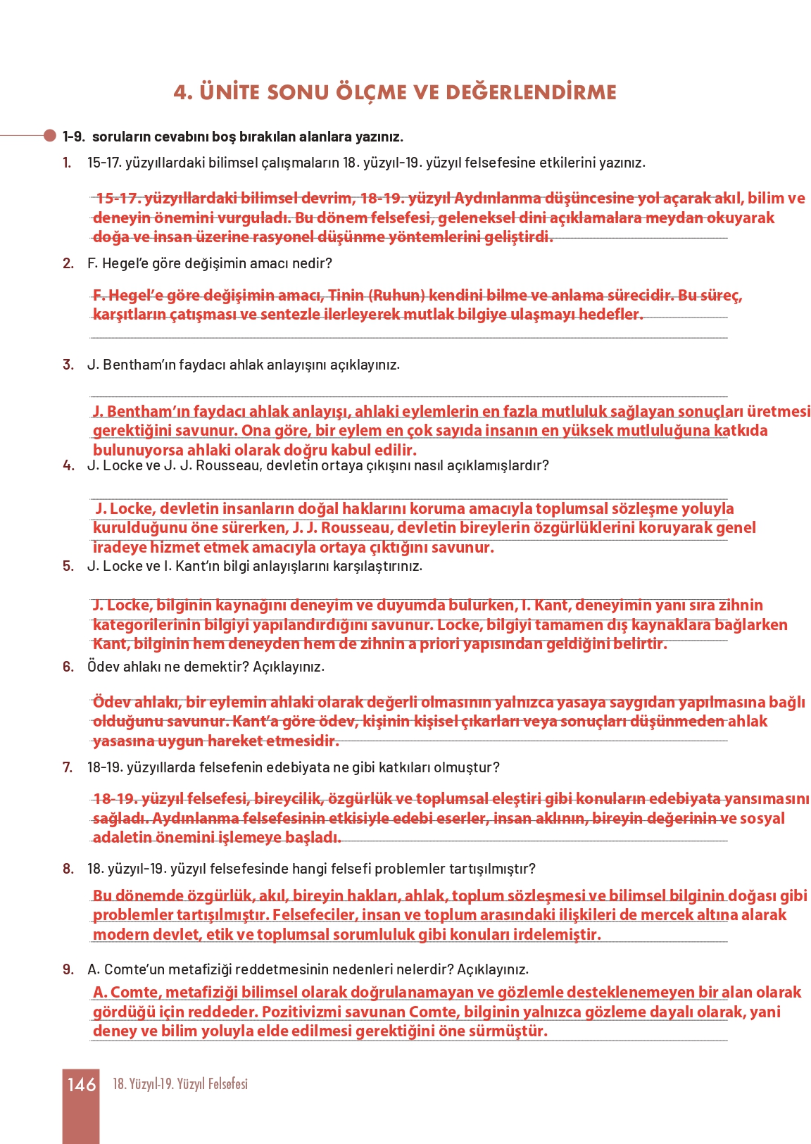 11. Sınıf Meb Yayınları Felsefe Ders Kitabı Sayfa 146 Cevapları