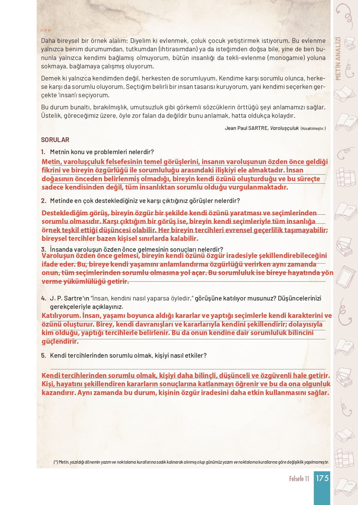 11. Sınıf Meb Yayınları Felsefe Ders Kitabı Sayfa 175 Cevapları