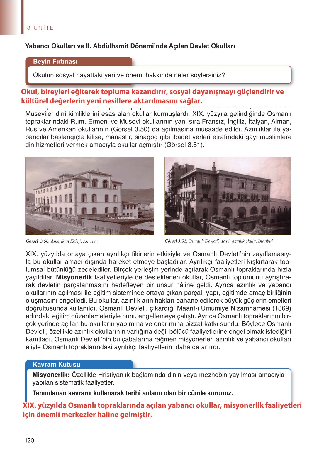 11. Sınıf Meb Yayınları Tarih Ders Kitabı Sayfa 120 Cevapları