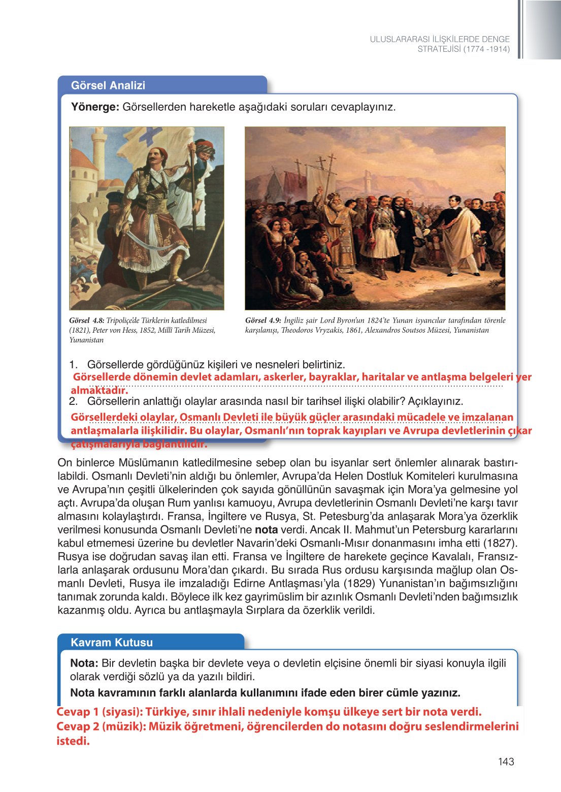 11. Sınıf Meb Yayınları Tarih Ders Kitabı Sayfa 143 Cevapları