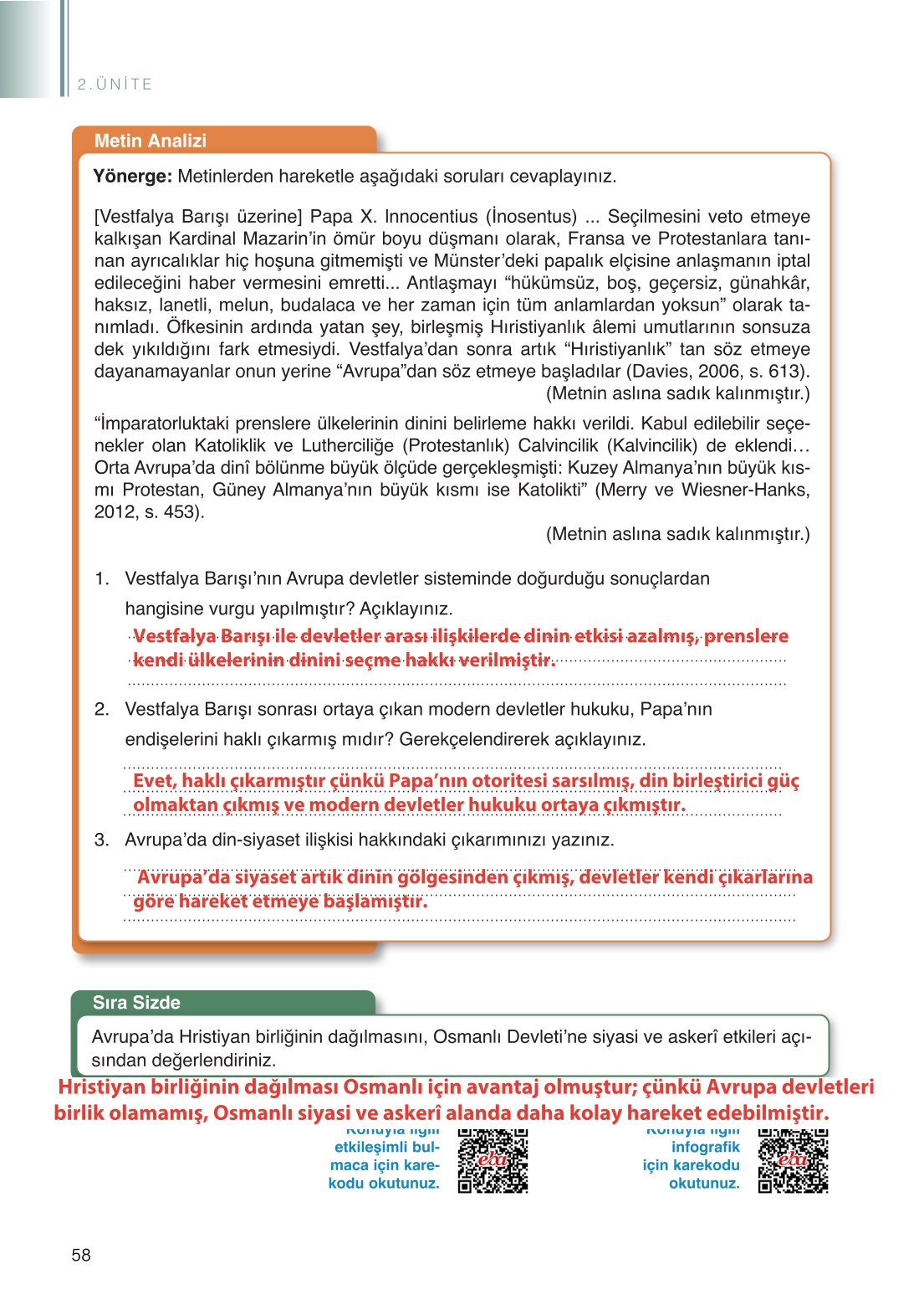 11. Sınıf Meb Yayınları Tarih Ders Kitabı Sayfa 58 Cevapları