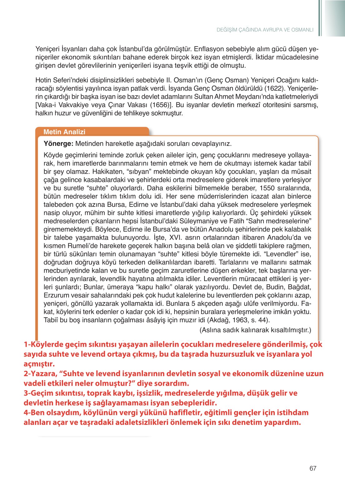 11. Sınıf Meb Yayınları Tarih Ders Kitabı Sayfa 67 Cevapları