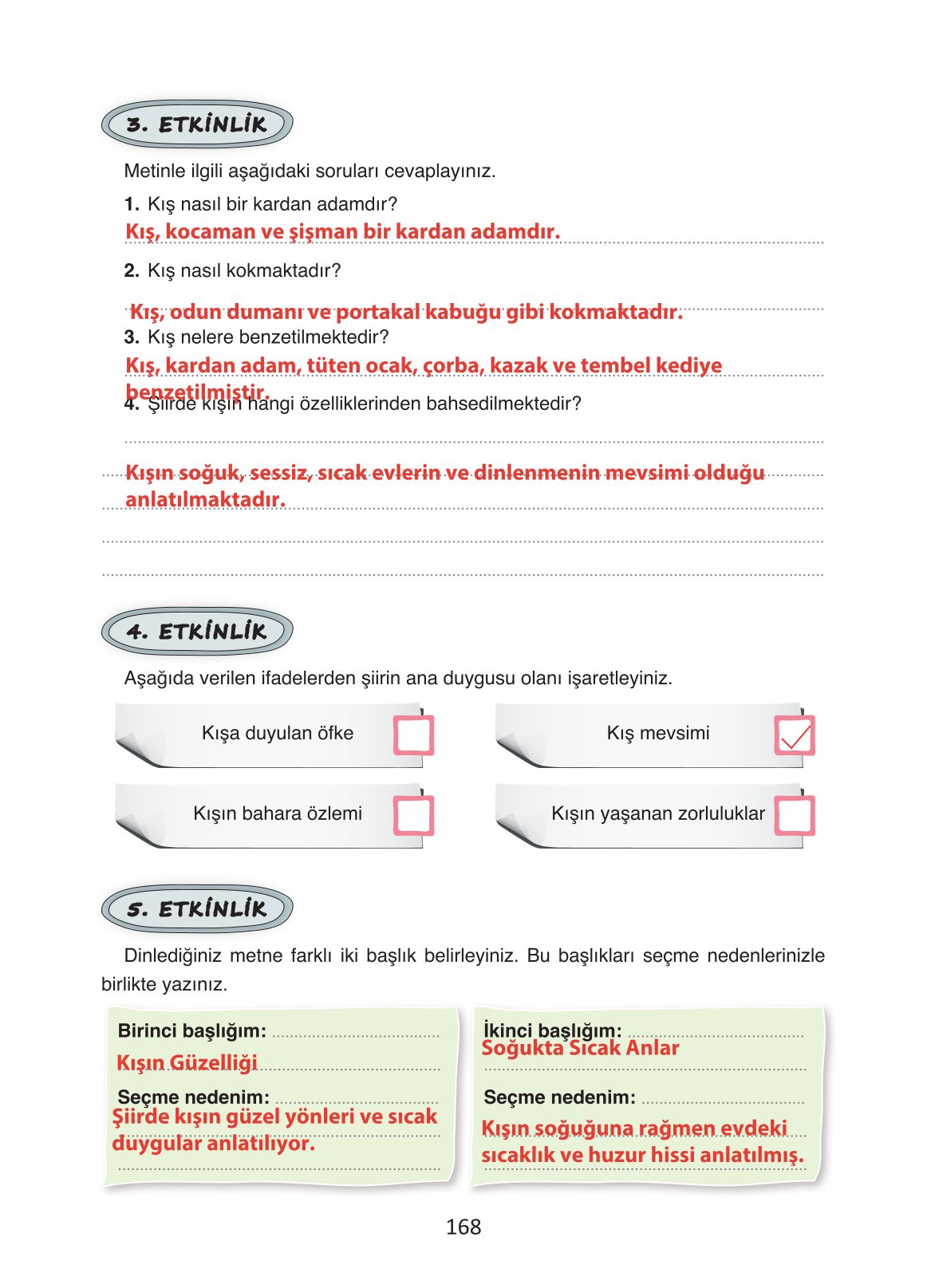 4. Sınıf Ada Yayıncılık Türkçe Ders Kitabı Sayfa 168 Cevapları 4. Sınıf Ada Yayıncılık Türkçe Ders Kitabı Sayfa 168 Cevapları