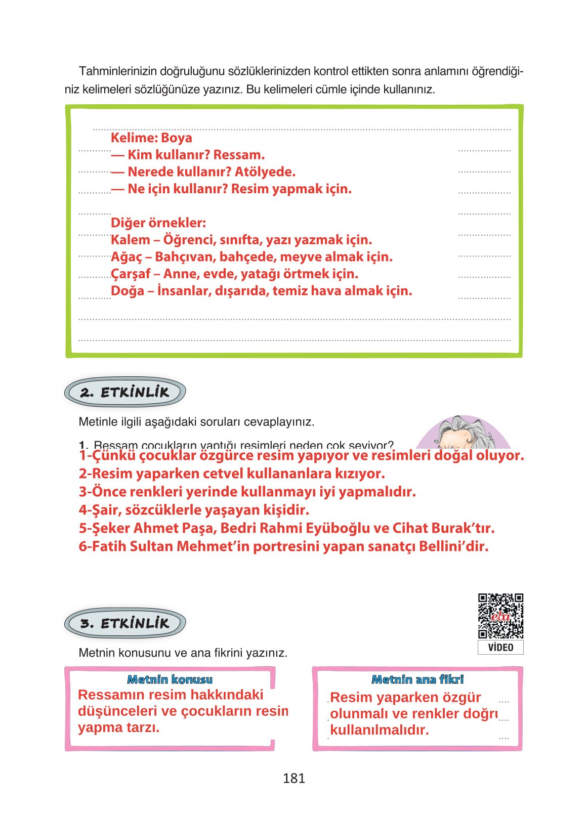 4. Sınıf Ada Yayıncılık Türkçe Ders Kitabı Sayfa 181 Cevapları 4. Sınıf Ada Yayıncılık Türkçe Ders Kitabı Sayfa 181 Cevapları