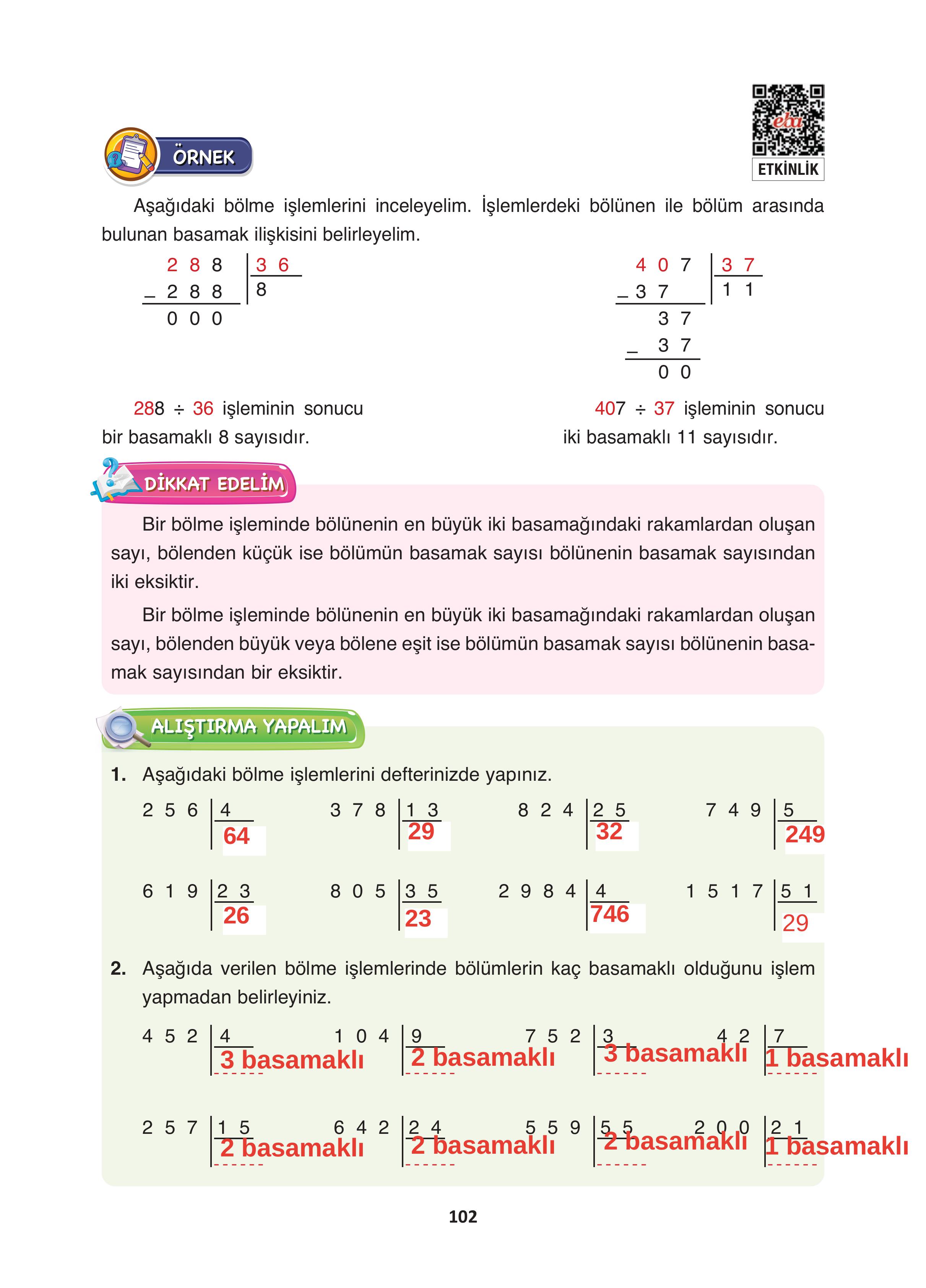 4. Sınıf Fersa Yayınları Matematik Ders Kitabı Sayfa 102 Cevapları