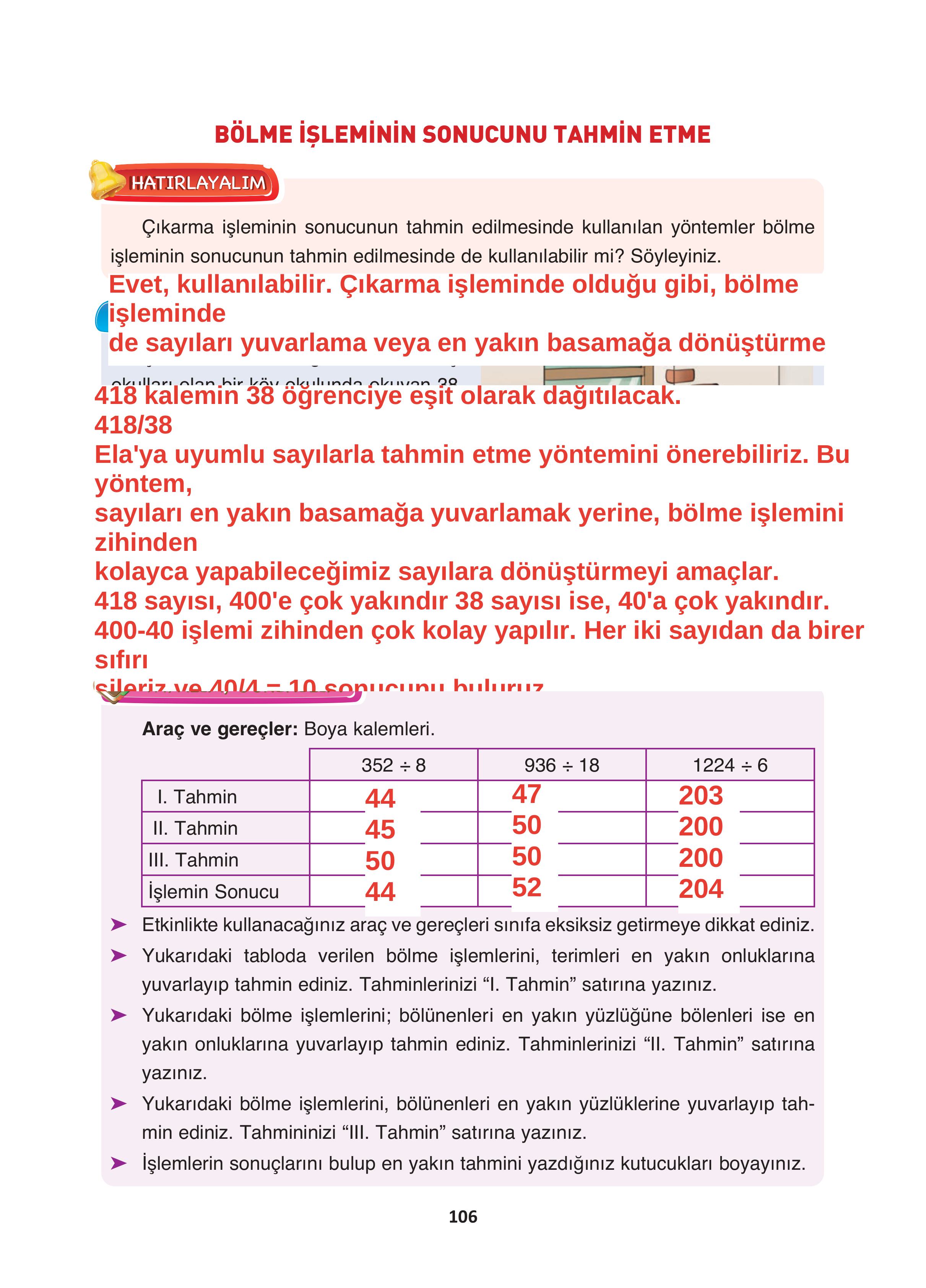4. Sınıf Fersa Yayınları Matematik Ders Kitabı Sayfa 106 Cevapları 4. Sınıf Fersa Yayınları Matematik Ders Kitabı Sayfa 106 Cevapları