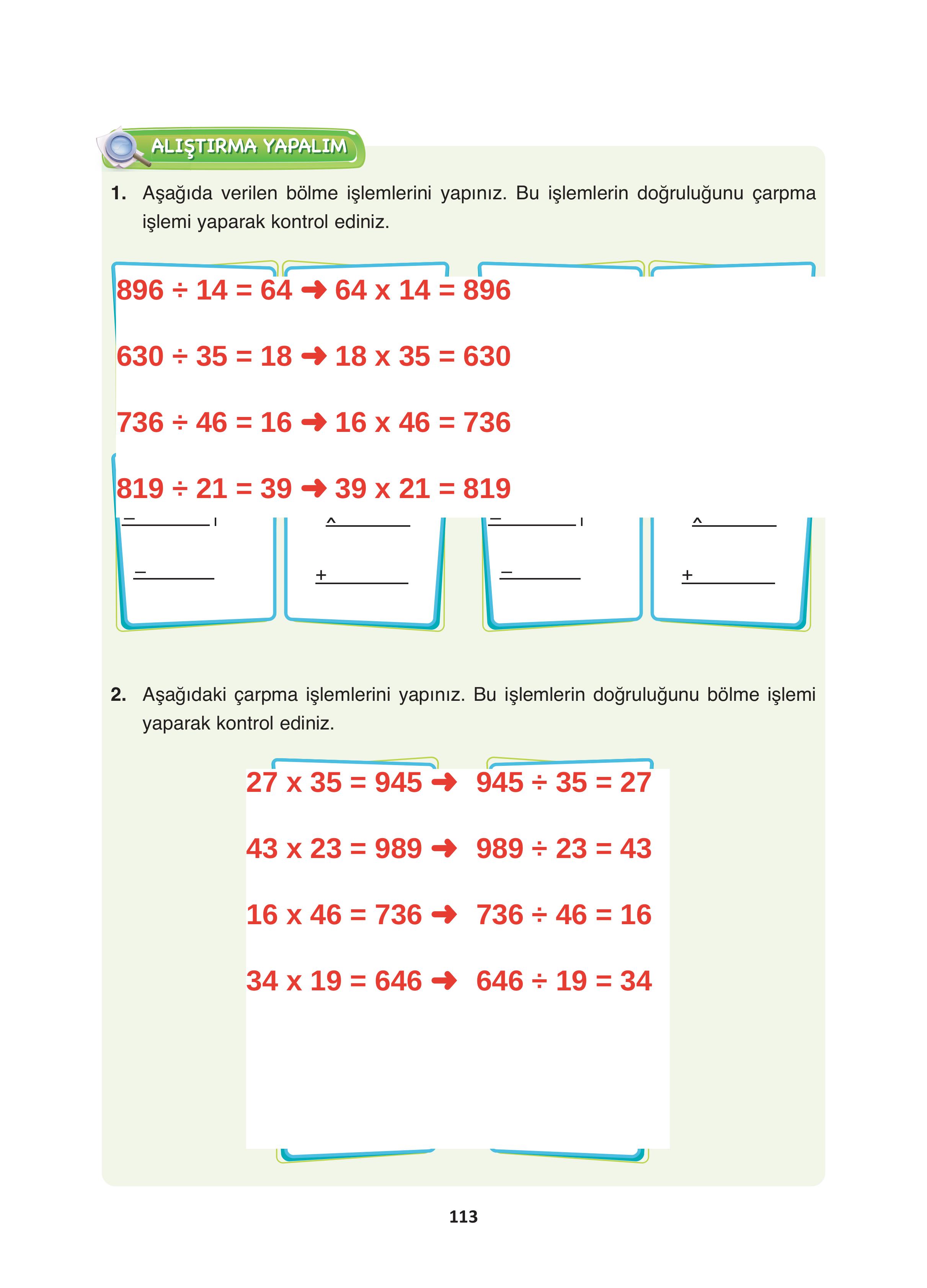 4. Sınıf Fersa Yayınları Matematik Ders Kitabı Sayfa 113 Cevapları