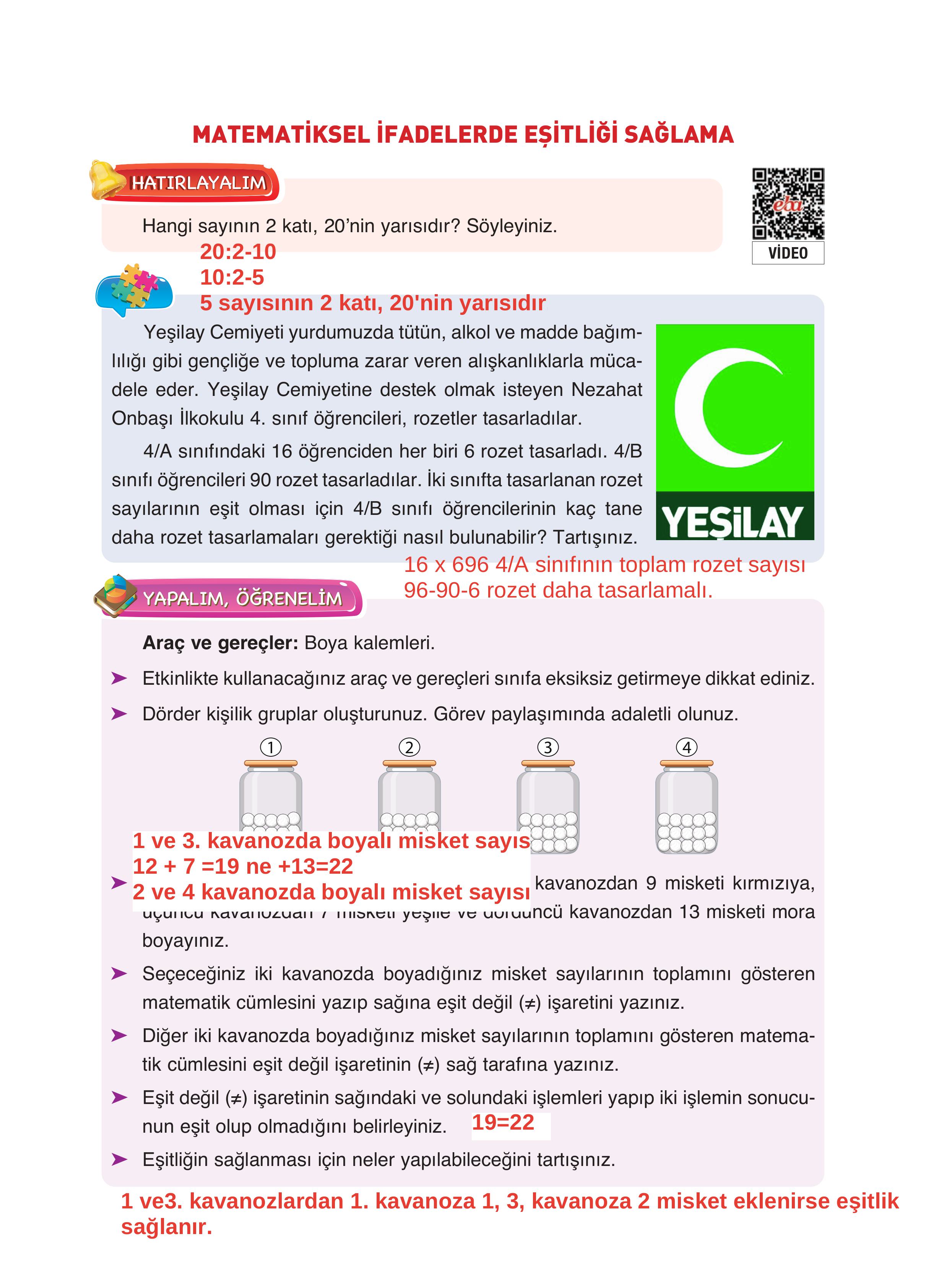 4. Sınıf Fersa Yayınları Matematik Ders Kitabı Sayfa 122 Cevapları