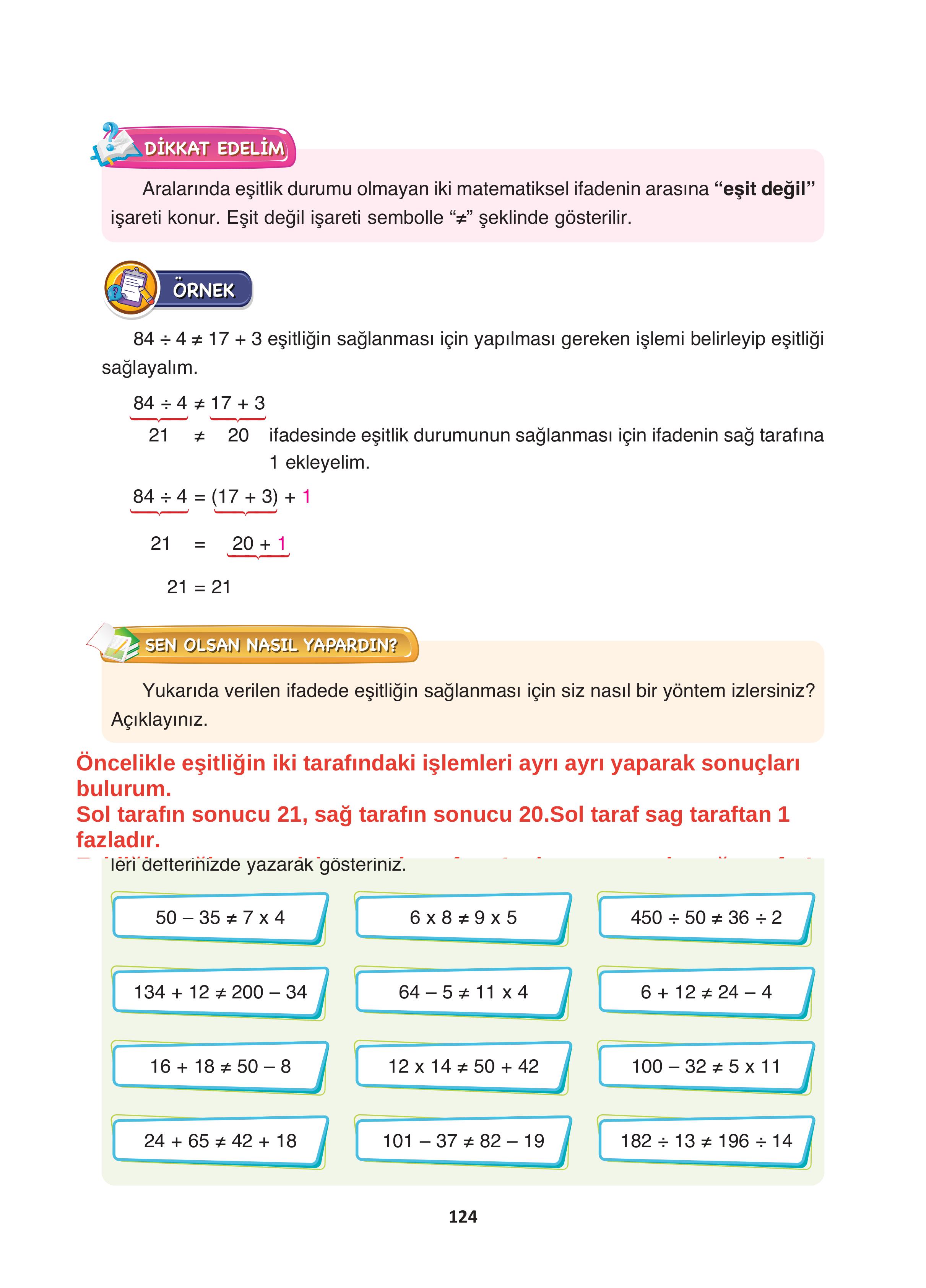 4. Sınıf Fersa Yayınları Matematik Ders Kitabı Sayfa 124 Cevapları