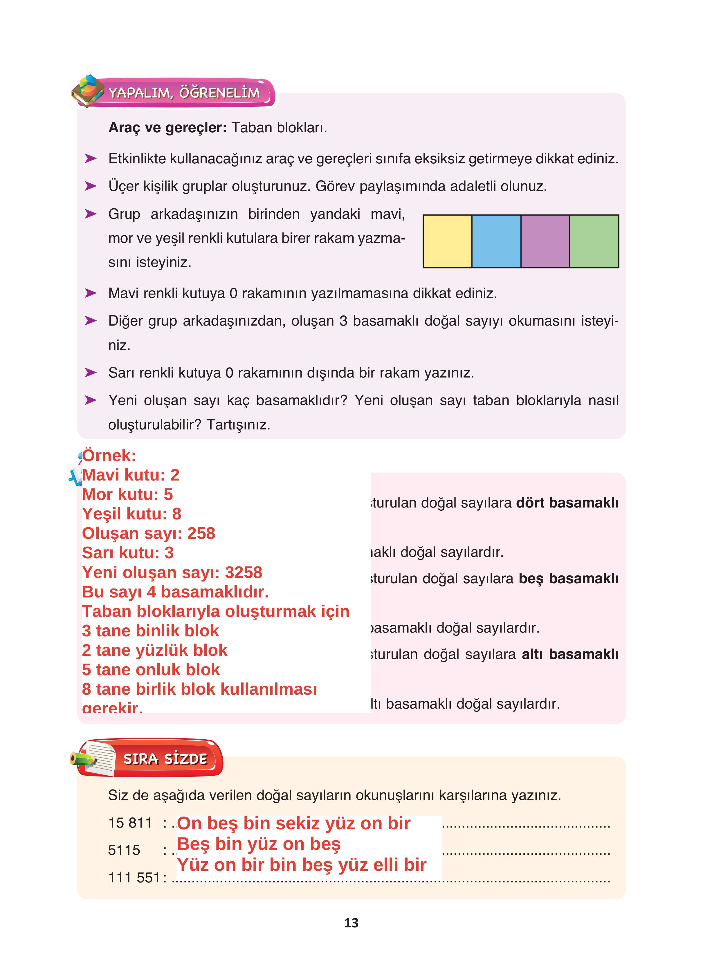 4. Sınıf Fersa Yayınları Matematik Ders Kitabı Sayfa 13 Cevapları