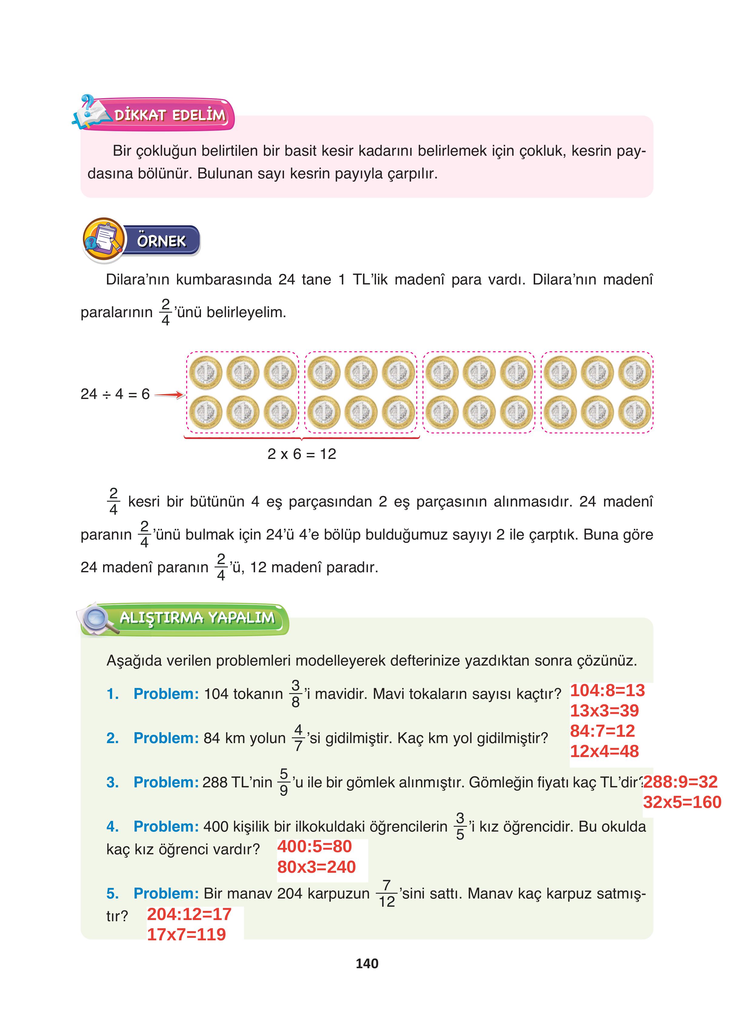 4. Sınıf Fersa Yayınları Matematik Ders Kitabı Sayfa 140 Cevapları 4. Sınıf Fersa Yayınları Matematik Ders Kitabı Sayfa 140 Cevapları