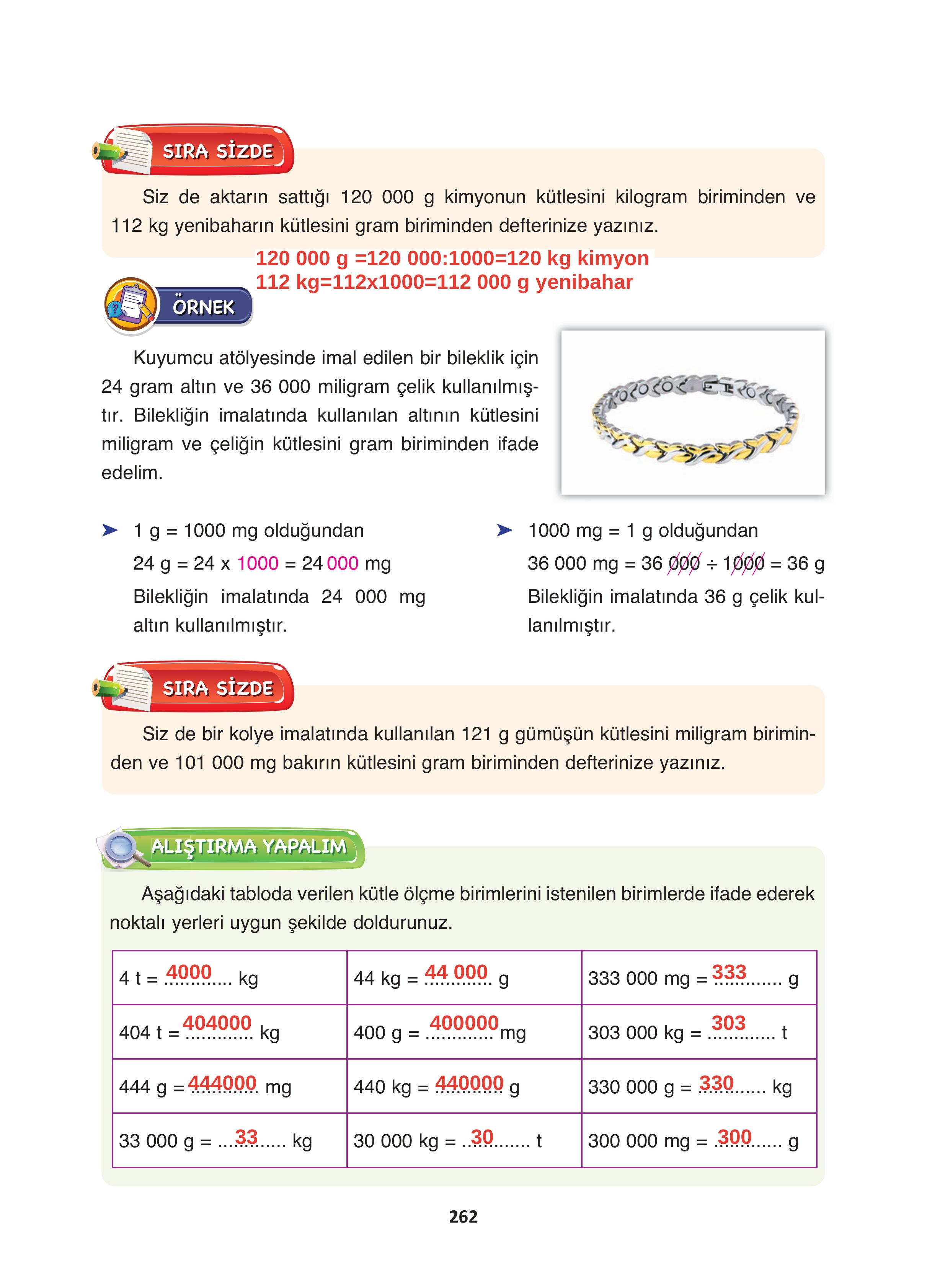 4. Sınıf Fersa Yayınları Matematik Ders Kitabı Sayfa 262 Cevapları