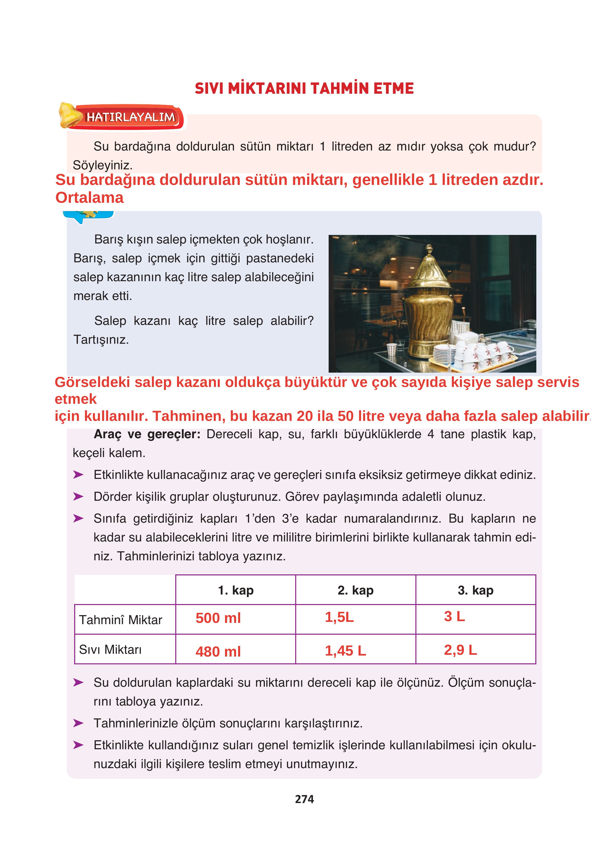 4. Sınıf Fersa Yayınları Matematik Ders Kitabı Sayfa 274 Cevapları
