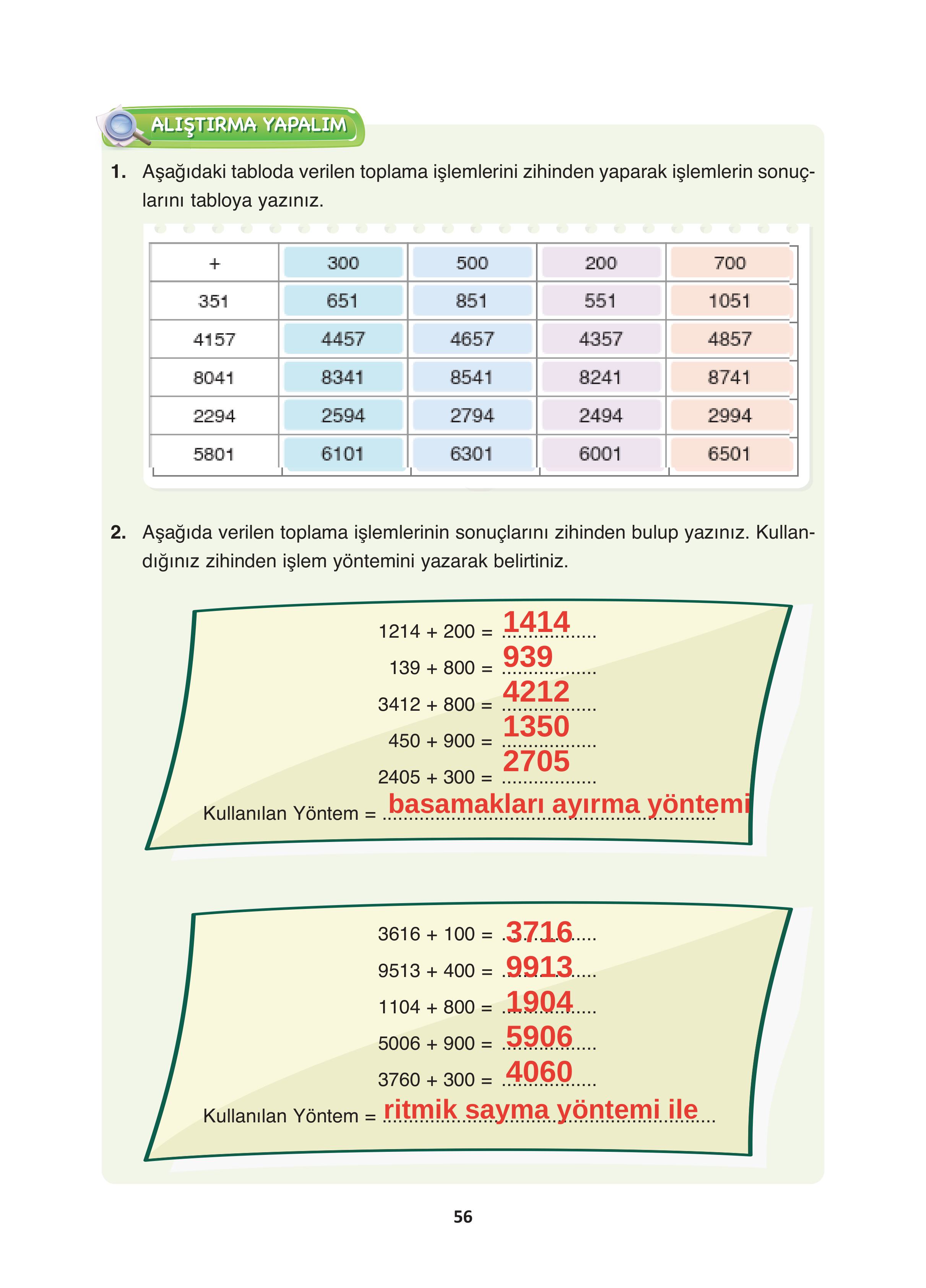4. Sınıf Fersa Yayınları Matematik Ders Kitabı Sayfa 56 Cevapları 4. Sınıf Fersa Yayınları Matematik Ders Kitabı Sayfa 56 Cevapları