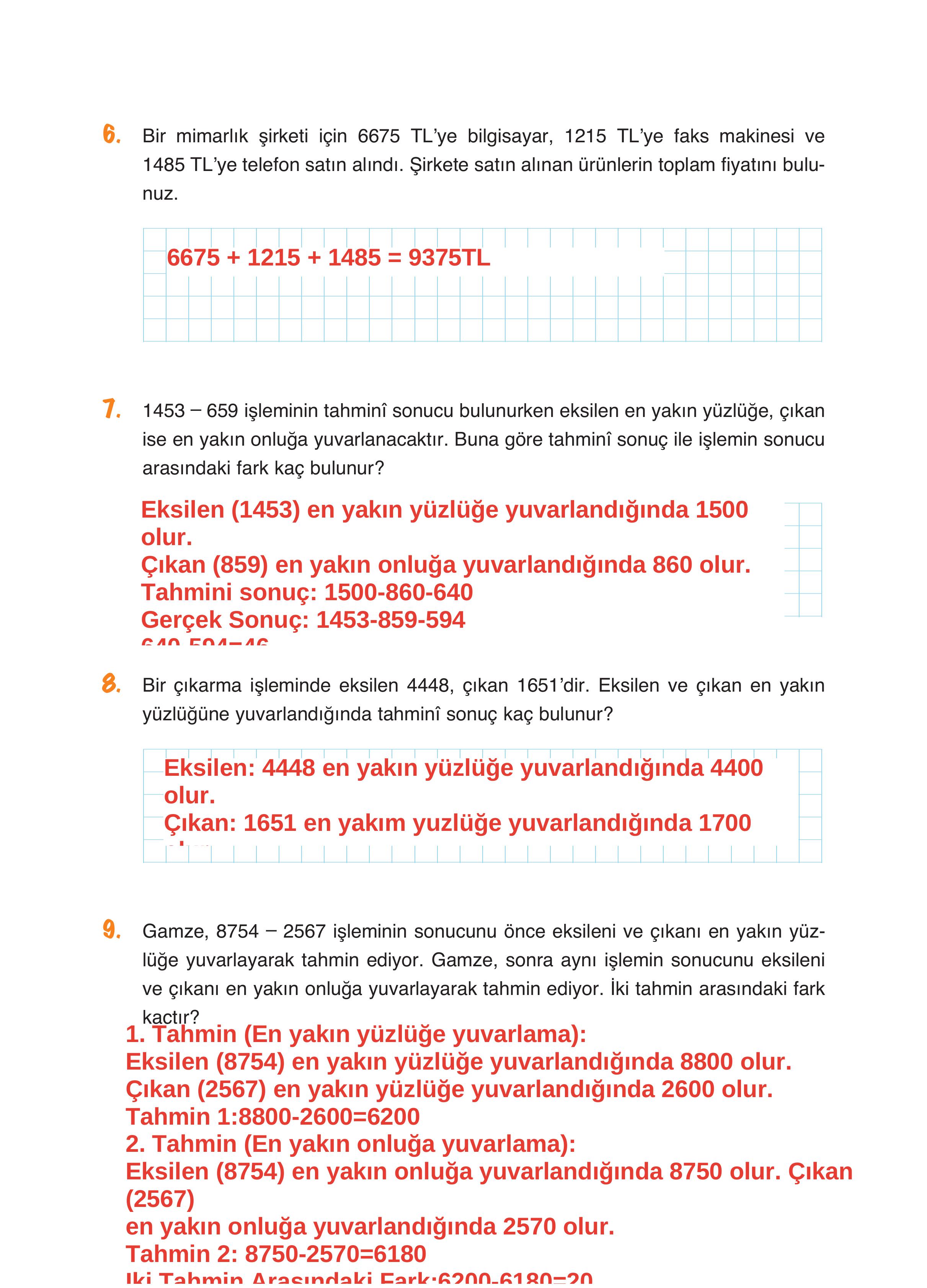 4. Sınıf Fersa Yayınları Matematik Ders Kitabı Sayfa 71 Cevapları
