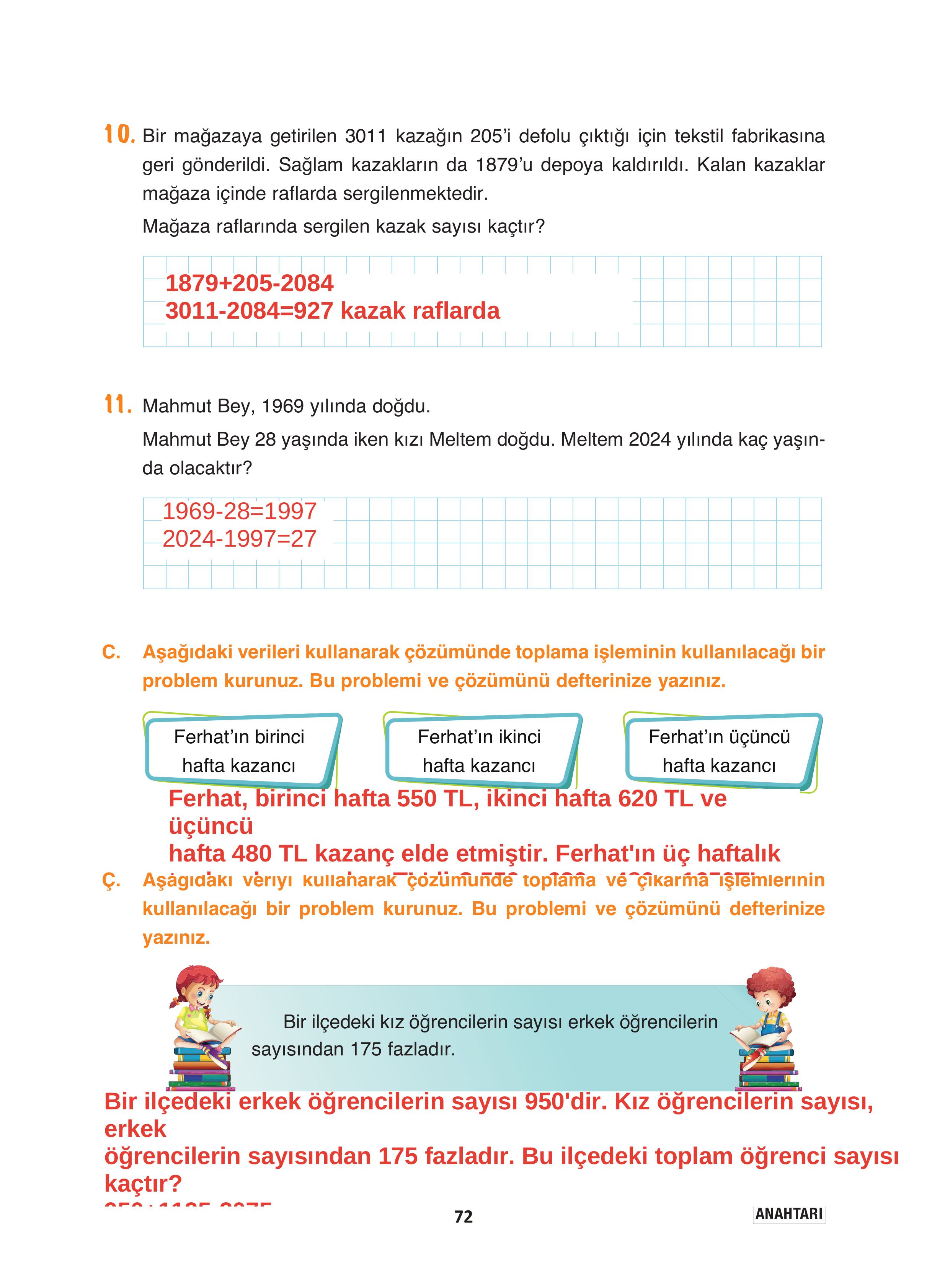 4. Sınıf Fersa Yayınları Matematik Ders Kitabı Sayfa 72 Cevapları