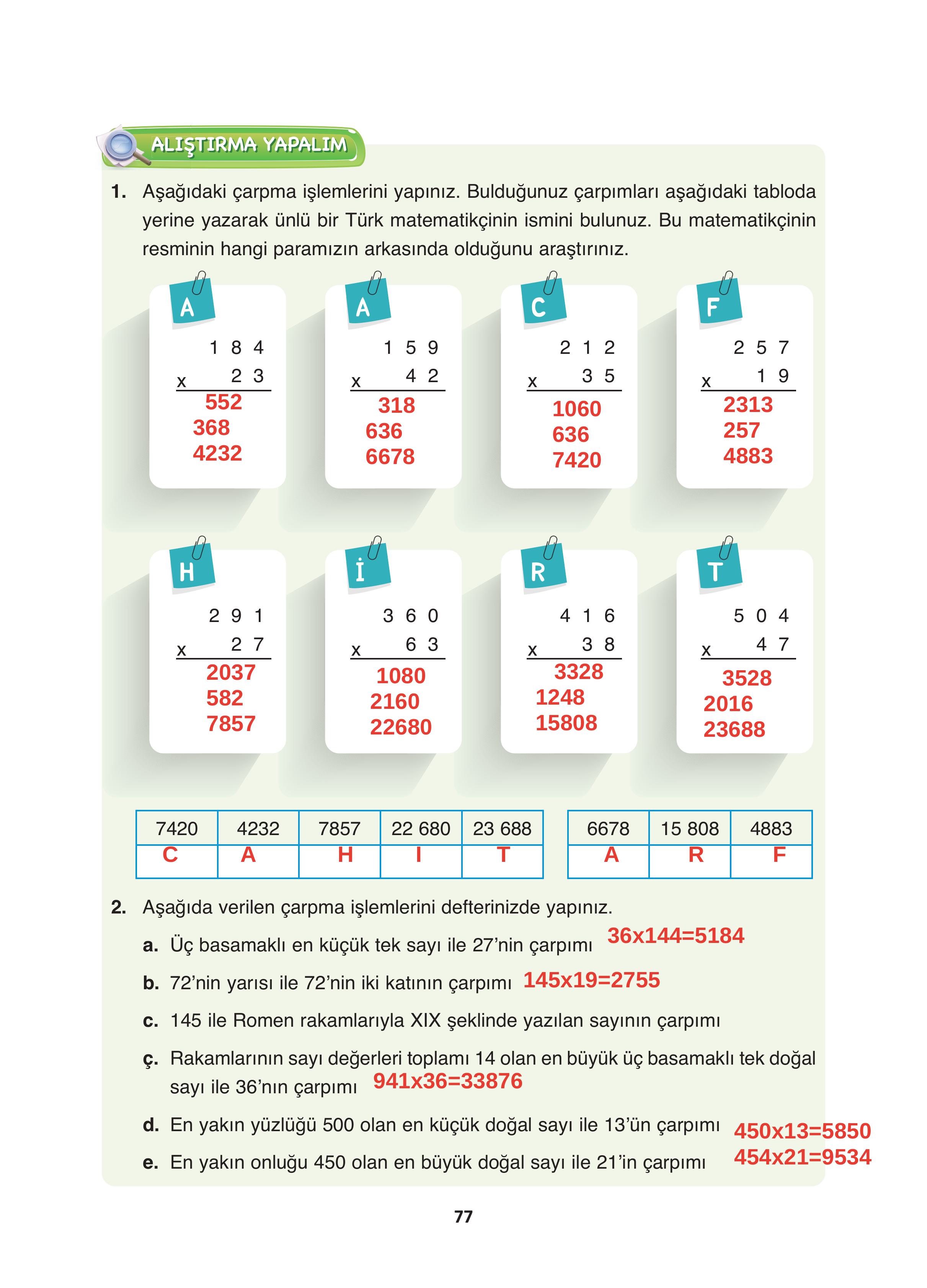 4. Sınıf Fersa Yayınları Matematik Ders Kitabı Sayfa 77 Cevapları 4. Sınıf Fersa Yayınları Matematik Ders Kitabı Sayfa 77 Cevapları