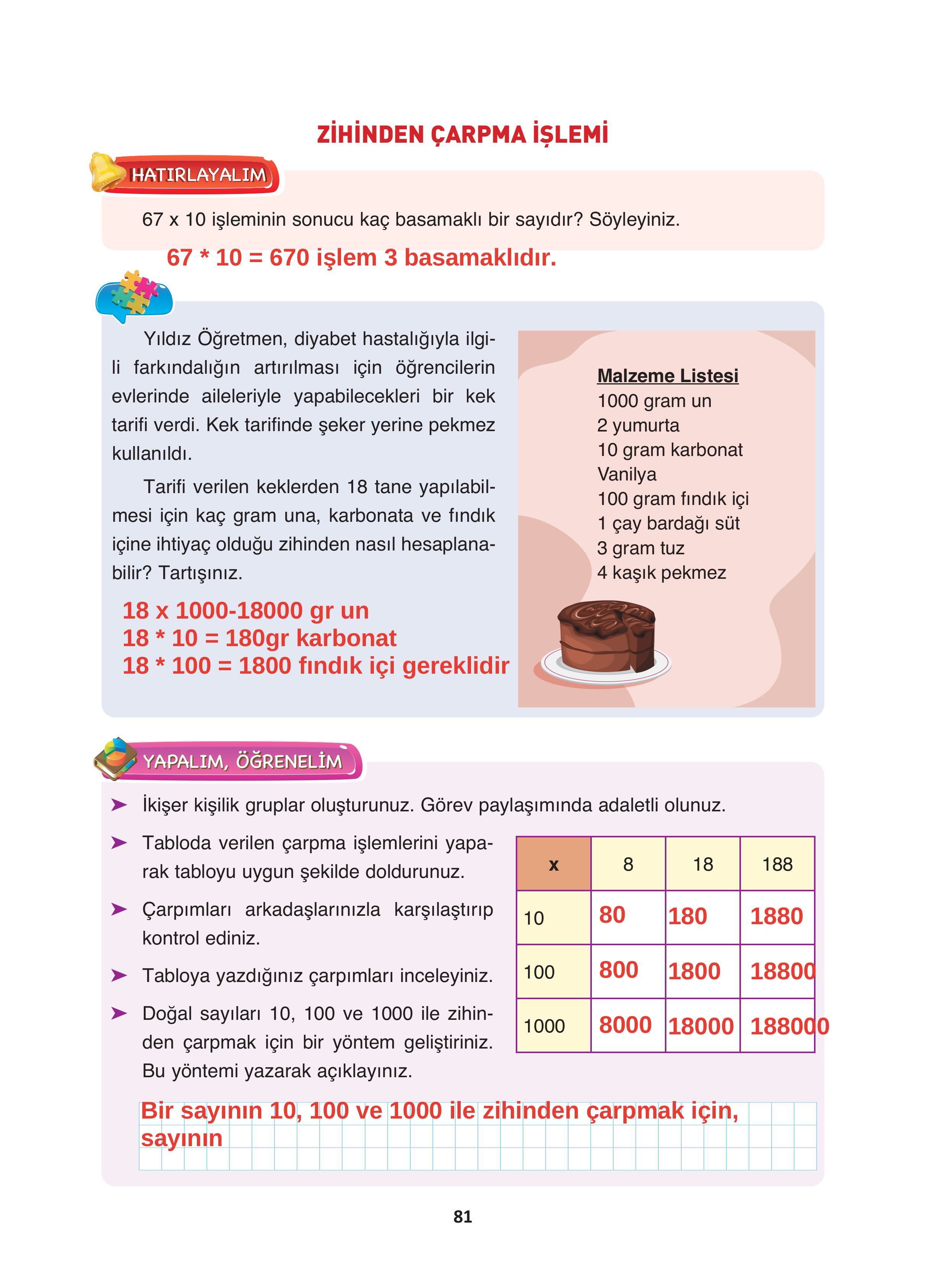 4. Sınıf Fersa Yayınları Matematik Ders Kitabı Sayfa 81 Cevapları