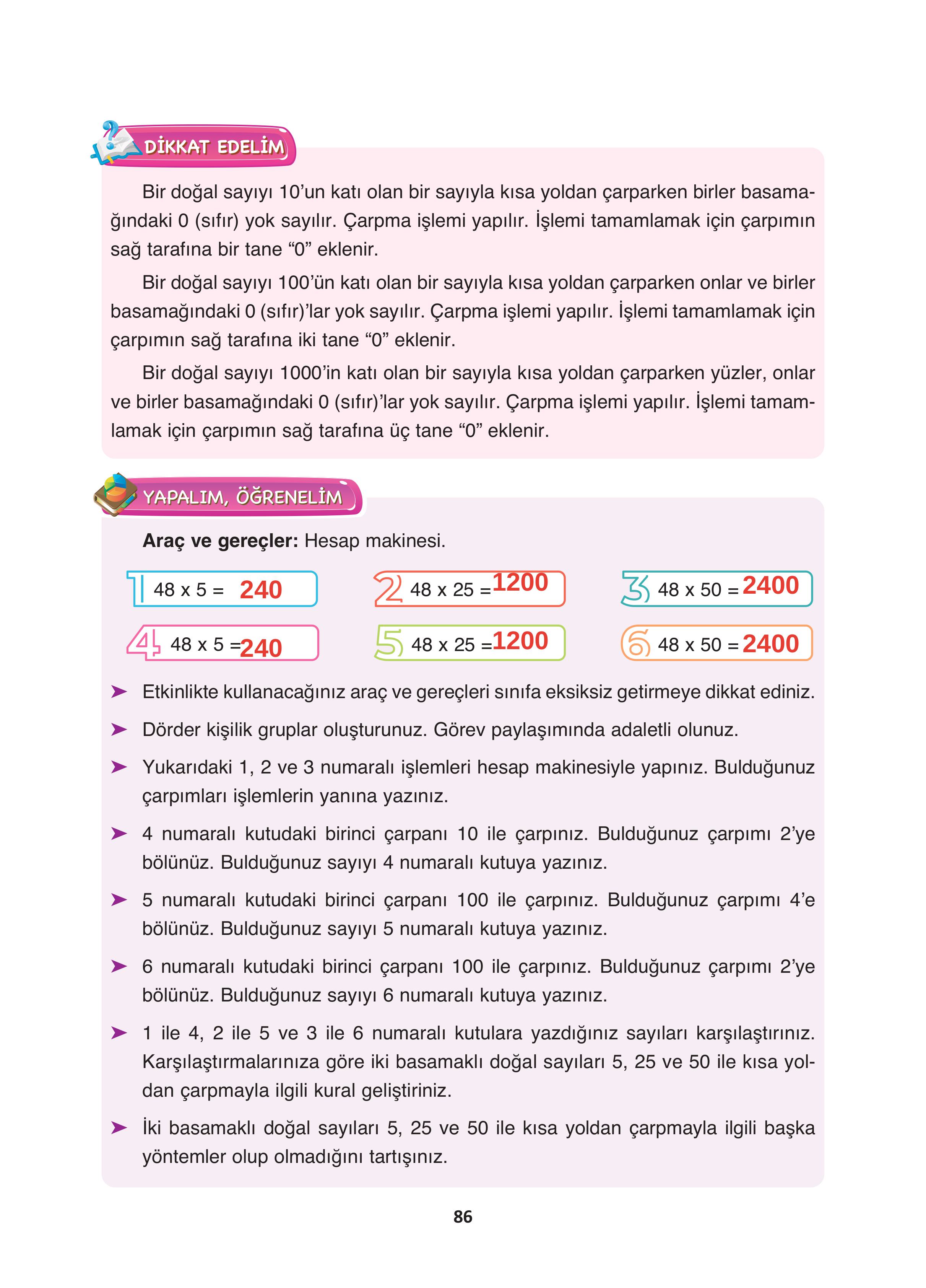 4. Sınıf Fersa Yayınları Matematik Ders Kitabı Sayfa 86 Cevapları 4. Sınıf Fersa Yayınları Matematik Ders Kitabı Sayfa 86 Cevapları